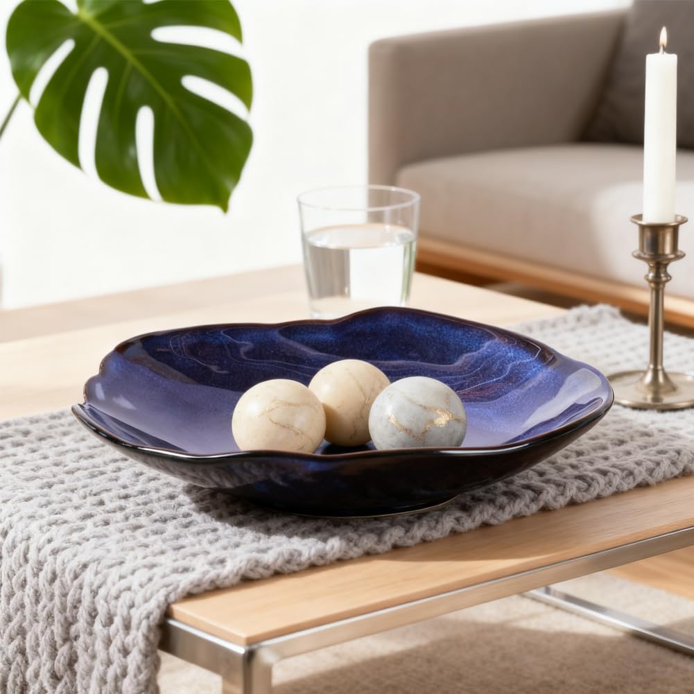 Blue Ceramic Decorative Bowl –8.3" Small Trinket Dish, Fruit Bowl, Candy Dish, Key Bowl for Entryway Table, Jewelry & Ring Dish, Porcelain Catchall Dish for Kitchen, Bedside, Living Room Home Decor