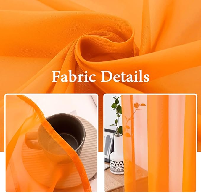 MIULEE 2 Panels Solid Fall Color Sheer Window Curtains Elegant Window Voile Panels/Drapes/Treatment for Bedroom Living Room (54 X 84 Inches Orange)