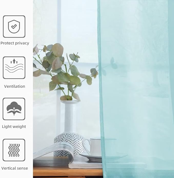 youleyar Solid Sheer Rod Pocket Curtain Voile Draperies 2 Panels White Beige Black Grey Ivory 52 Inch Width 84 Inch Long 1 Pair for Kitchen Bedroom Children Living Room Yard (Sky Blue,52Wｘ84L)