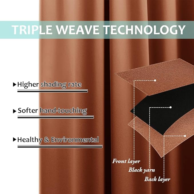 NICETOWN Burnt Orange Blackout Curtains 80 inches Long, Full Light Blocking Drapes with Black Liner for Nursery, Thermal Insulated Draperies for Hall, Villa (2 Pieces, 42" Wide Each Panel)