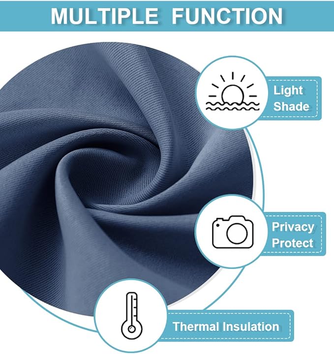 RYB HOME Short Blackout Curtains for Bedroom, Room Darkening Insulated Summer Heat Light UV Blocking Energy Saving Drapes for Nursery, Width 34 by Length 45, Stone Blue, Set of 2