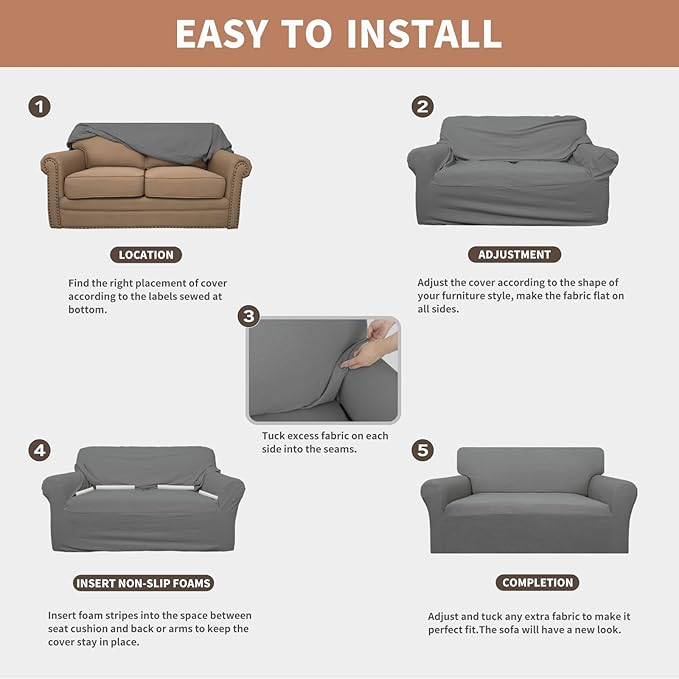 Easy-Going 100% Waterproof Couch Cover, Dual Waterproof Sofa Cover, Stretch Jacquard Sofa Slipcover, Leakproof Furniture Protector for Kids, Pets, Dog and Cat (Sofa, Grey)