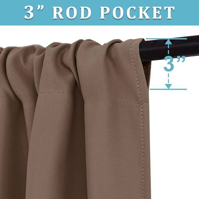 RYB HOME Blackout Curtains for Bedroom Living Room 72 inches Long, Thermal Insulated Privacy Rod Pocket Drapes for Nursery Office Home Theater, Width 34 by Length 72, Mocha, 2 Panels
