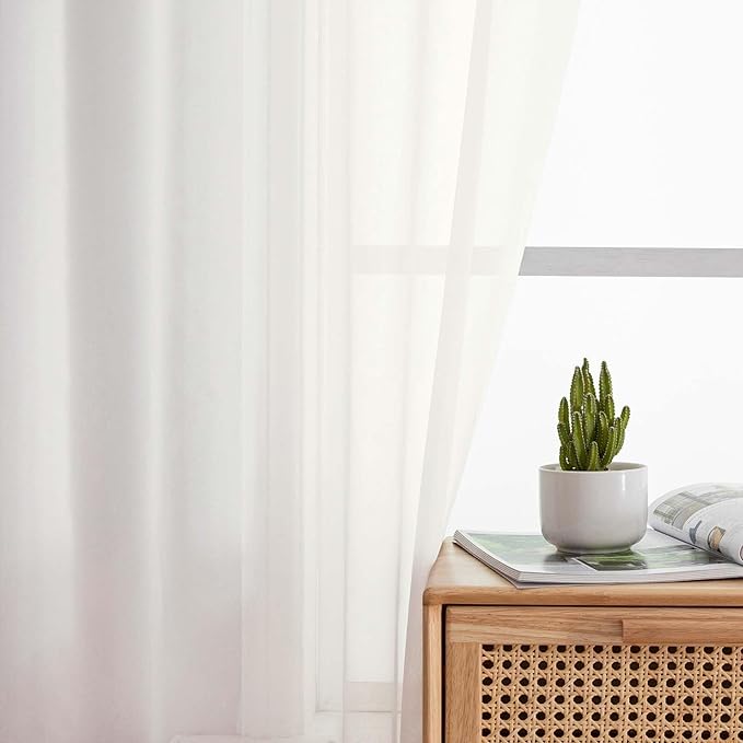 Ivory Valances for Windows, Ivory Sheer Curtains 14 Inch Length 2 Pack Kitchen Drapes, Modern Solid Mini Small Window Curtains for Cafe Bathroom Basement, Each 42" Wx14 L Inches