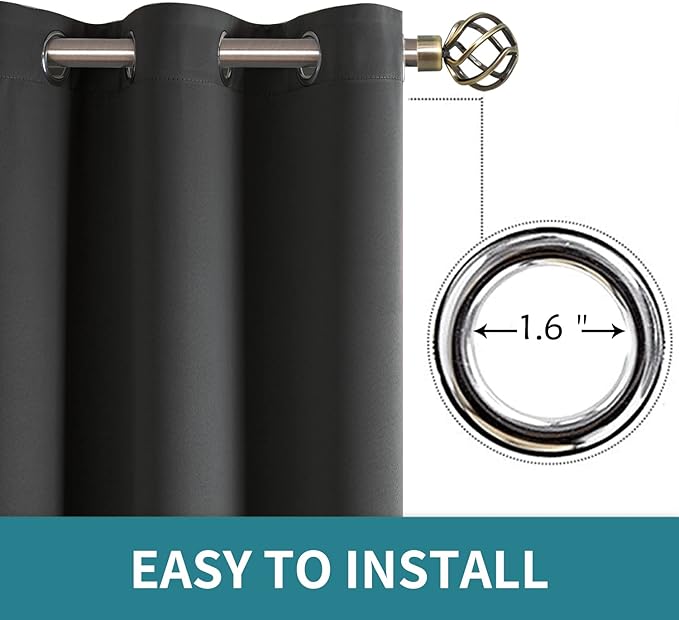 BGment Blackout Curtains for Bedroom - Grommet Thermal Insulated Room Darkening Curtains for Living Room, Set of 2 Panels (38 x 63 Inch, Dark Grey)