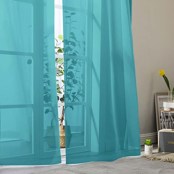 Sheer Turquoise Curtains for Bedroom Living Room 54 Inch Length 2 Panels Set, Solid Soft Airy Light Filtering Window Treatments, Modern Rod Pocket Drapes, Turquoise, 42" Wx54 L Inches