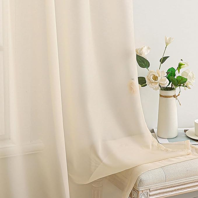 MIULEE 2 Panels Solid Color Sheer Window Curtains Elegant Window Voile Panels/Drapes/Treatment for Bedroom Living Room (54X72 Inches Cream)