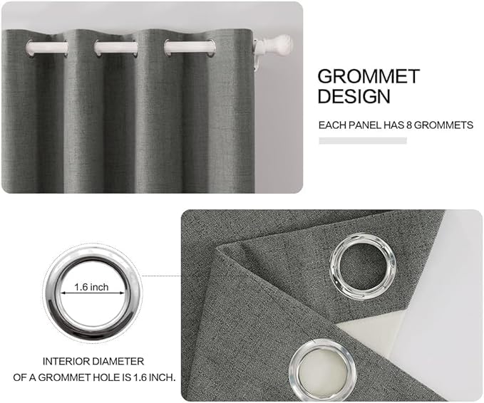 MIULEE Linen Blackout Curtains and Drapes 100% Room Darken Thermal Insulated Grommet Window Panels with Coating 2 PCs W 42 x L 63 inches Dark Grey