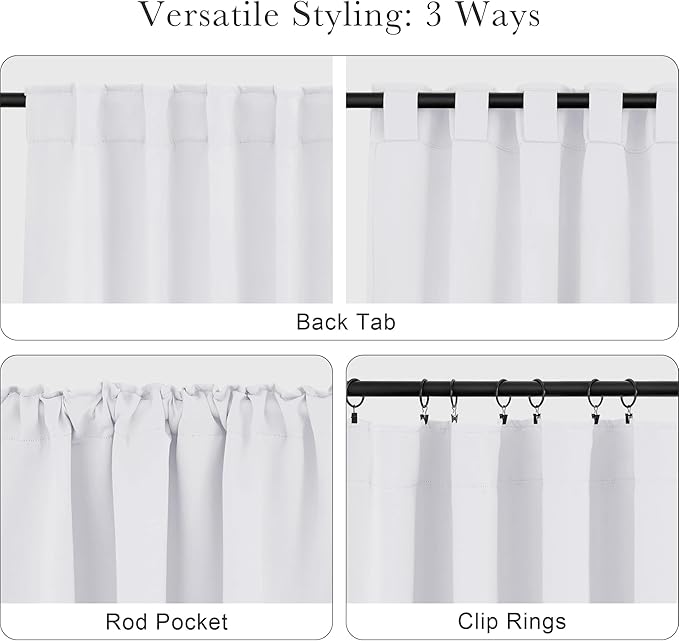 PONY DANCE Bedroom Window Curtains - Home Decor Thermal Curtain Panels Room Darkening Back Tab/Rod Pocket Window Covering Energy Efficient for Kitchen, 42 W by 63 L, Pure White, Set of 2