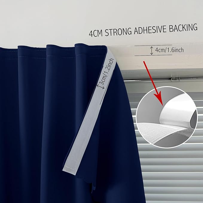 Self Adhesive Portable Blackout Curtains for Bedroom Easy to Install Window Thermal Lnsulated Kitchen Room Darkening Small Window Curtains, 47" W X 59" L, Navy Blue, 1 Panel