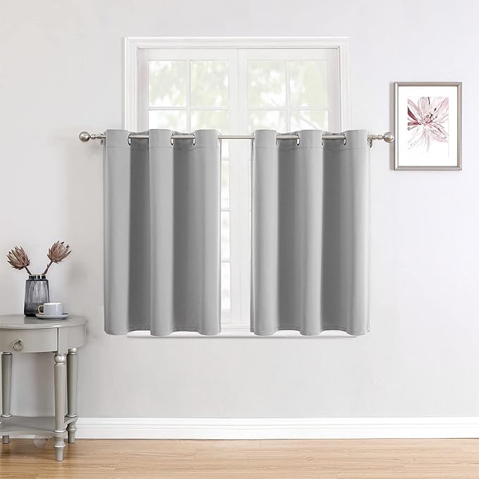 ChrisDowa Small Window Curtains for Kitchen and Bedroom - Grommet Short Thermal Insulated Room Darkening Curtains (2 Panels, Light Grey, 52 x 36 Inch)