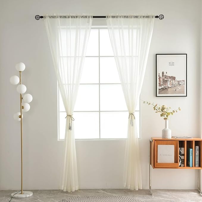 SpaceDresser Ivory Sheer Curtains 4 Panels Rod Pocket Semi-Sheer Curtain 54 Inches Long Light Filtering Voile Window Drapes for Bedroom Living Room Kitchen, Each 52W x54L