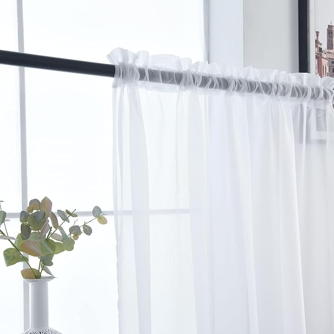 SpaceDresser Sheer White Curtains 4 Panels Rod Pocket Semi-Sheer Curtain 54 Inches Long Light Filtering Voile Window Drapes for Bedroom Living Room Kitchen, Each 52W x 54L