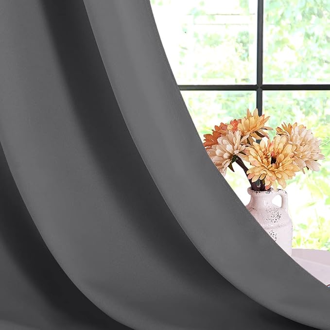 NICETOWN Bedroom Curtains Blackout Drapery Panels, Three Pass Microfiber Thermal Insulated Solid Ring Top Blackout Window Curtains/Drapes (Two Panels, 70 x 72 inches, Gray)