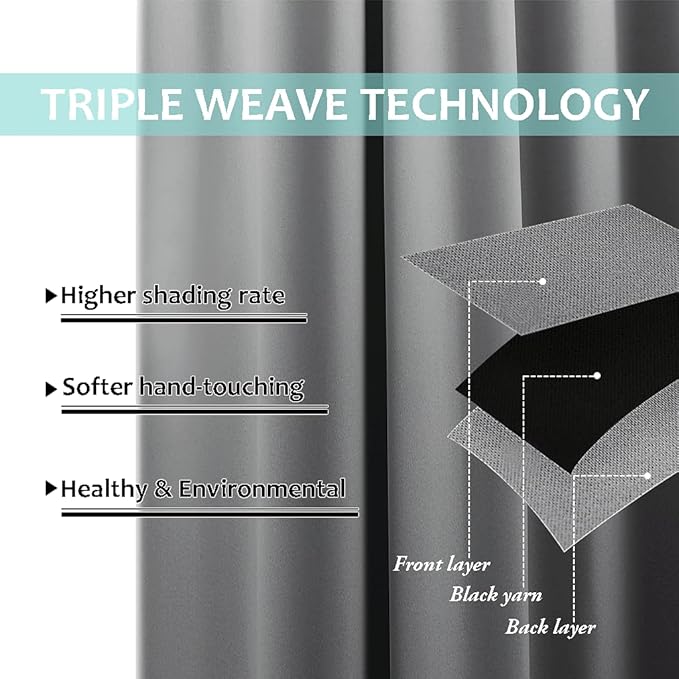 NICETOWN Silver Grey 100% Blackout Curtains 54 inches Long, Thermal Insulated Full Blackout 2-Layer Lined Drapes, Noise Cancellation Window Draperies for Dining Room (2 Panels, 42-inch W)