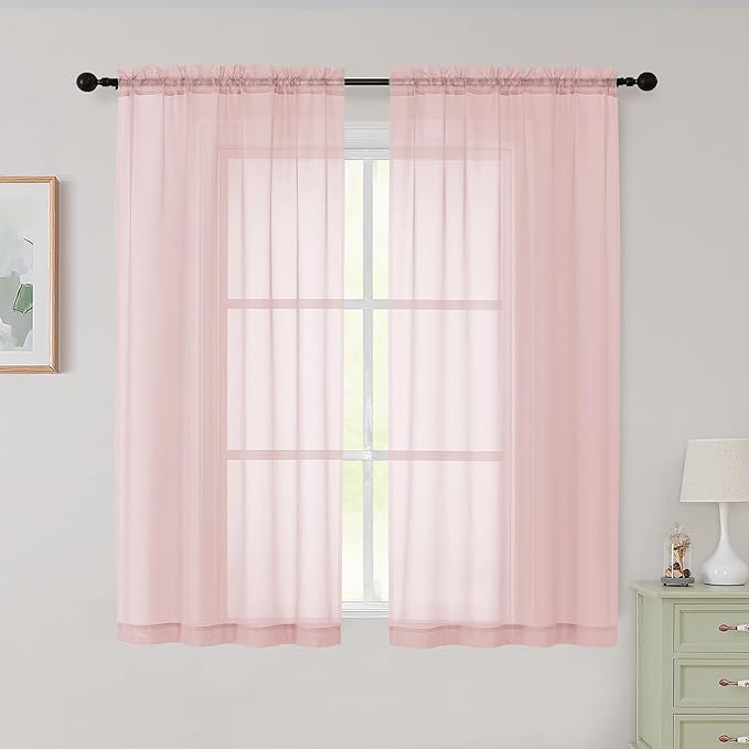 Sheer Blush Curtains for Bedroom Living Room 54 Inch Length 2 Panels Set, Solid Soft Airy Light Filtering Window Treatments, Modern Rod Pocket Drapes, Blush, 42" Wx54 L Inches
