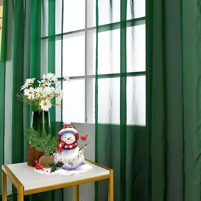 SpaceDresser Foliage Green Sheer Curtains 4 Panels Rod Pocket Semi-Sheer Curtain 84 Inches Long Light Filtering Voile Window Drapes for Bedroom Living Room Kitchen, Each 52W x 84L