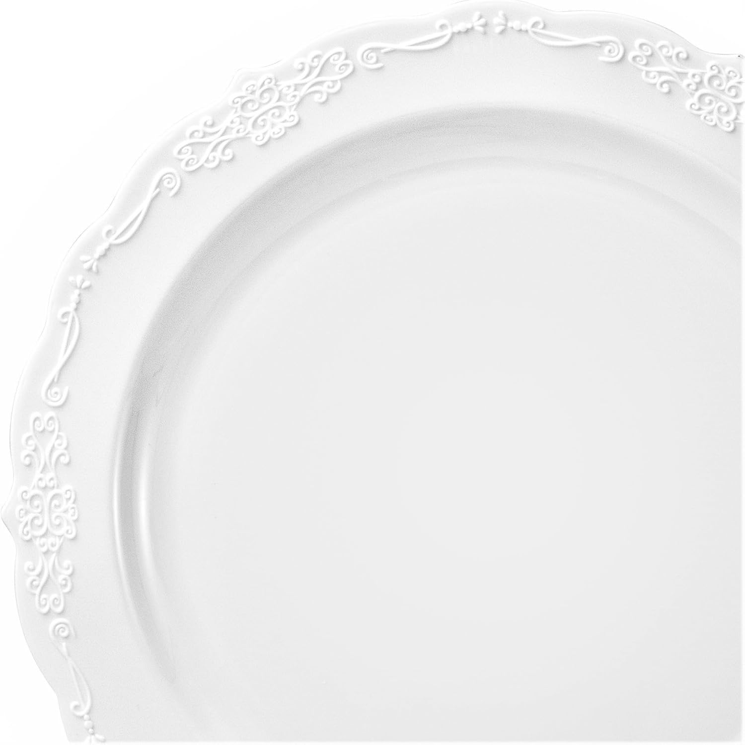 " OCCASIONS " 240 Plates Pack,(120 Guests) Vintage Wedding Party Disposable Plastic Plates Set -120 x 10'' Dinner + 120 x 7.5'' Salad/Dessert (Verona Plain White)