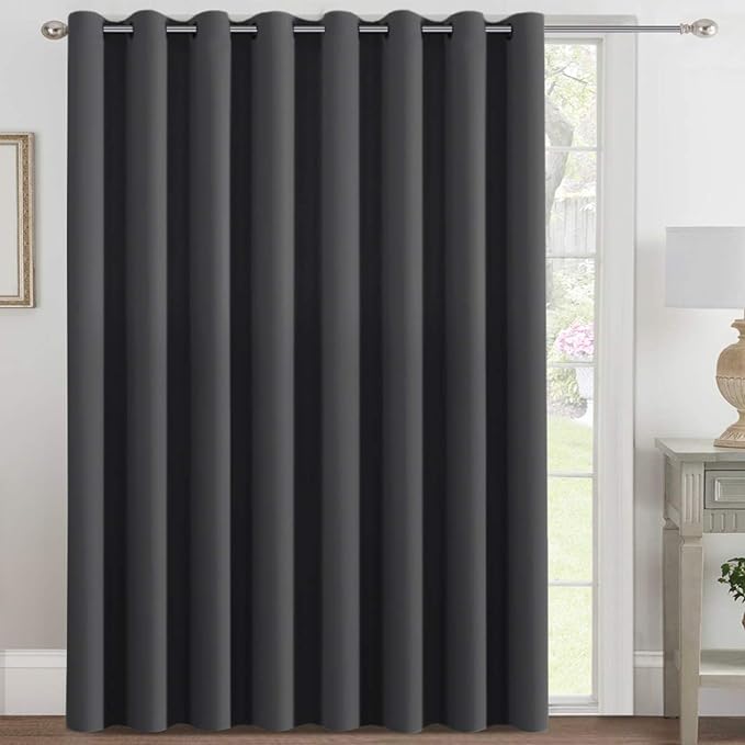 H.VERSAILTEX Blackout Patio Curtains 100 x 84 Inches for Sliding Door Extral Wide Blackout Curtain Panels Thermal Insulated Room Divider - Grommet Top, 7' Tall by 8.5' Wide - Charcoal Gray