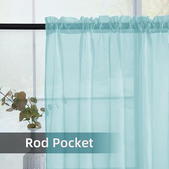 youleyar Solid Sheer Rod Pocket Curtain Voile Draperies 2 Panels White Beige Black Grey Ivory 52 Inch Width 96 Inch Long 1 Pair for Kitchen Bedroom Children Living Room Yard (Sky Blue,52Wｘ96L)