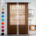 youleyar Solid Sheer Rod Pocket Curtain Voile Draperies 2 Panels White Beige Black Grey Coffee 52 Inch Width 45 Inch Long 1 Pair for Kitchen Bedroom Children Living Room Yard (Brown,52Wｘ45L)