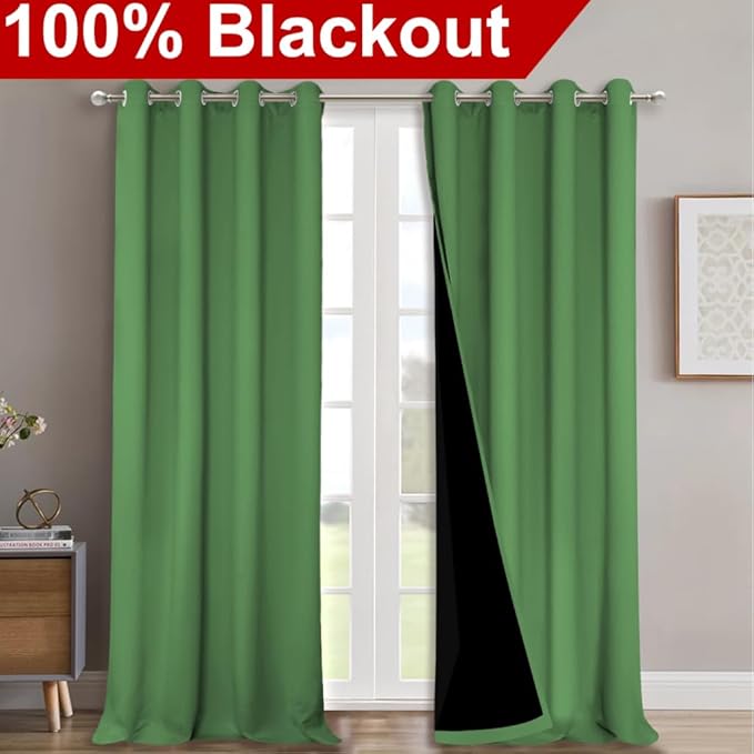 NICETOWN 100% Blackout Curtains for Windows, Pack of 2, Forest Green, 52" W x 102" L, Super Heavy-Duty Black Lined Total Darkness Drapes for Bedroom, Privacy Assured Window Treatment for Patio