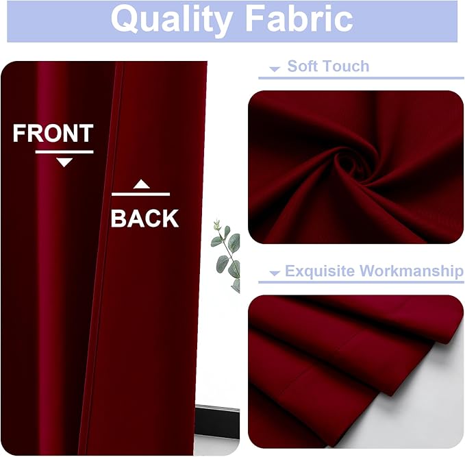 Simplebrand Red Blackout Curtains for Bedroom 96 Inches Long 2 Panels, Solid Thermal Insulated, Energy Saving Living Room Window Treatment Curtains Blackout Drapes, W50 x L96 Inch, Red