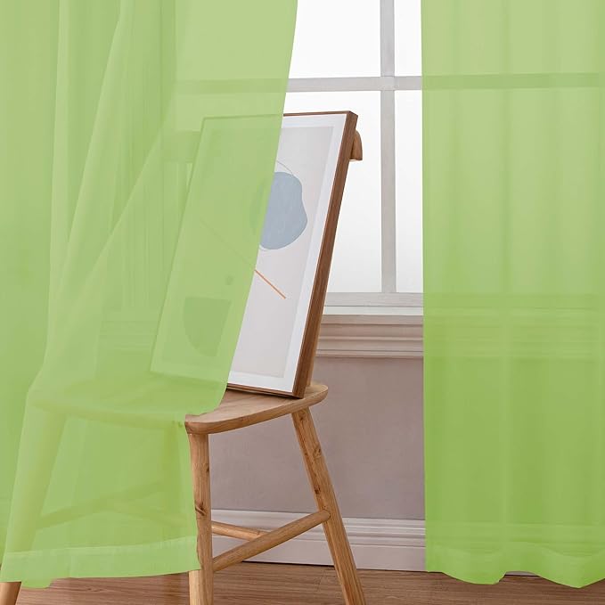 Chyhomenyc Sheer Curtains 108 Inch Length 2 Panels Set, Extra Long Light Filtering Solid Voile Window Drapes for Living Room Bedroom, 42Wx108L, 9FT Length, Set of 2, Lime