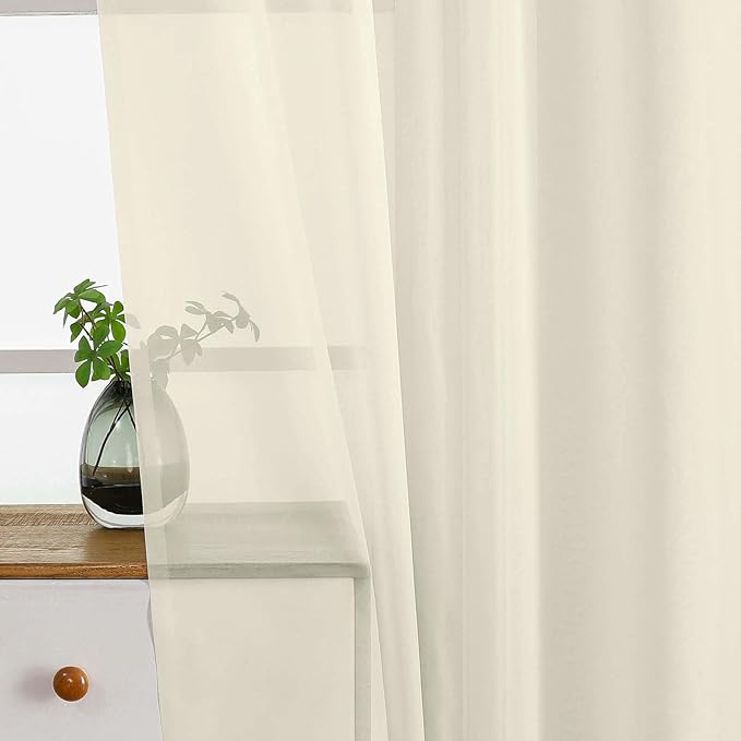 Cream Window Sheer Curtains 45 Inches Length, Voile Short Curtains for Living Room Bedroom, Modern Soft Window Drapes 2 Panels Set, Top Dual Rod Pocket Design, 2x42Wx45L Inches