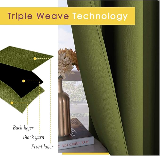 NICETOWN Blackout Window Curtains 70" L, 2 Panels, 34 inch, Olive Green, Grommet Top Room Darkening Thermal Insulated Vertical Window Drapes Modern for Flat/Apartment