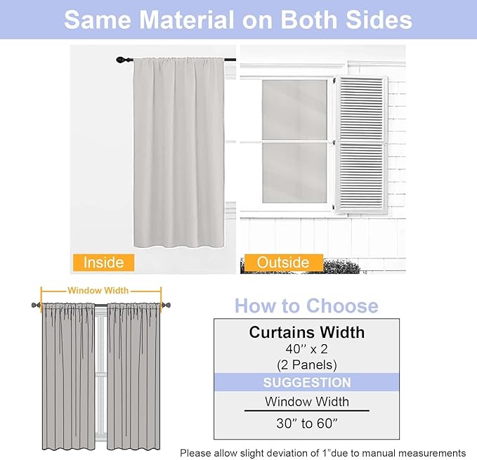 Simplebrand Ava Natural Blackout Curtains for Bedroom 63 Inch Length 2 Panels Set, Solid Thermal Insulated Energy Saving Rod Pocket Window Treatment Curtains Blackout Drapes, W40 x L63 Inch, Natural