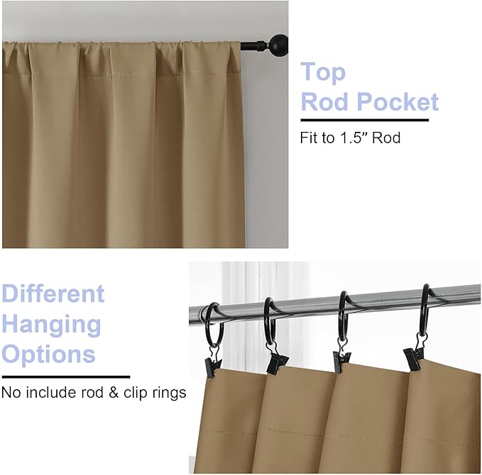 Simplebrand Ava Taupe Blackout Curtains for Bedroom, 72 Inch Length, 2 Panels Set, Privacy Thermal Insulated Rod Pocket Curtains for Patio, French Door, W40 x L72 Inch