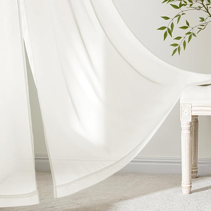 MIULEE Ivory Sheer Curtains 102 Inches Long, 4 Panels Set, Light Filtering Rod Pocket Voile Drapes for Living Room and Bedroom, Airy Soft Fabric Window Treatments, 42 x 102 Inches
