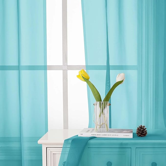 Lecloud Aqua Sheer Curtains for Living Room 78 Inches Long 2 Pcs, Dual Rod Pockets Light Filtering Airy Home Decor Window Curtains for Bedroom, Solid Color Voile Drapes, Each Panel 42" W x 78" L