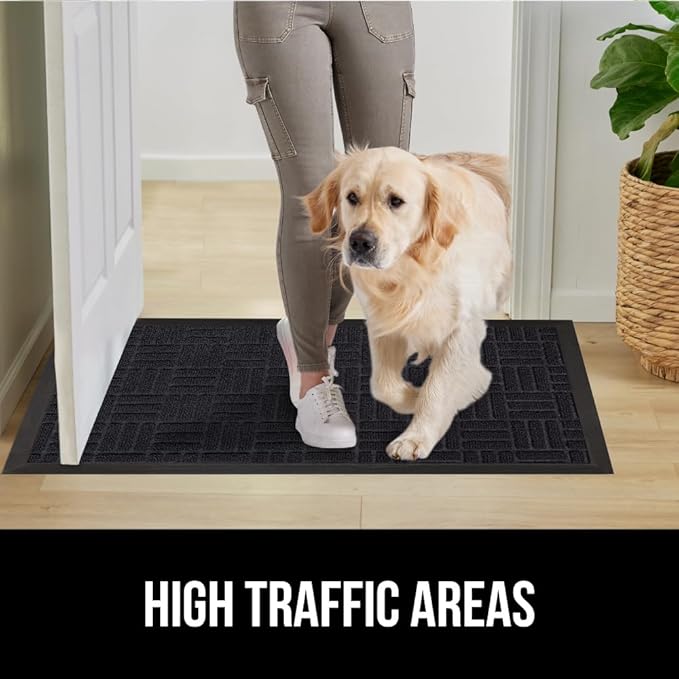 GORILLA GRIP 100% Waterproof All-Season WeatherMAX Doormat, 47x35, US Designed Natural Rubber, Stain and Fade Resistant, Low Profile Indoor Outdoor Door Mats, Easy Clean Patio Mat, Black Maze