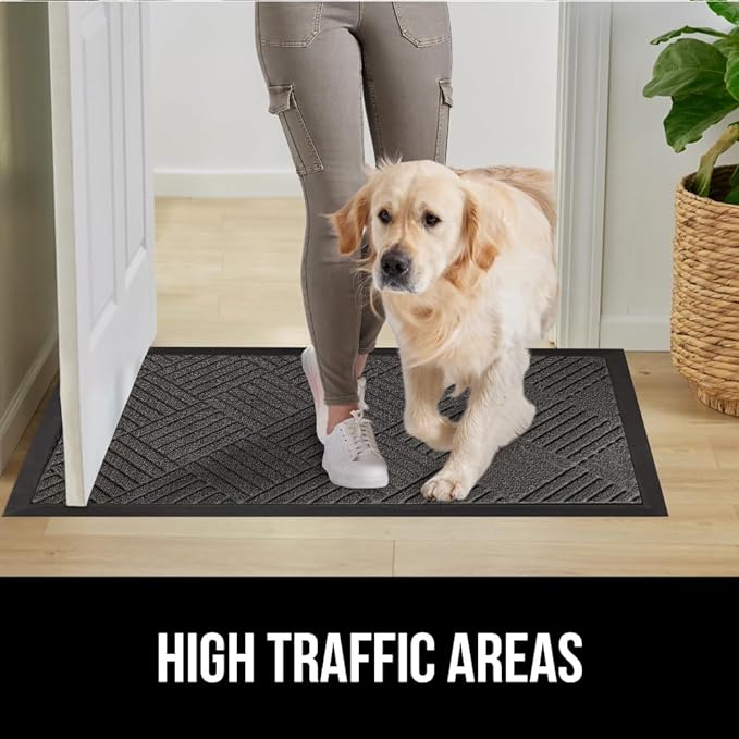 GORILLA GRIP 100% Waterproof All-Season WeatherMAX Doormat, 72x24, US Designed Natural Rubber, Stain and Fade Resistant, Low Profile Indoor Outdoor Door Mats, Easy Clean Patio Mat, Gray Diamond