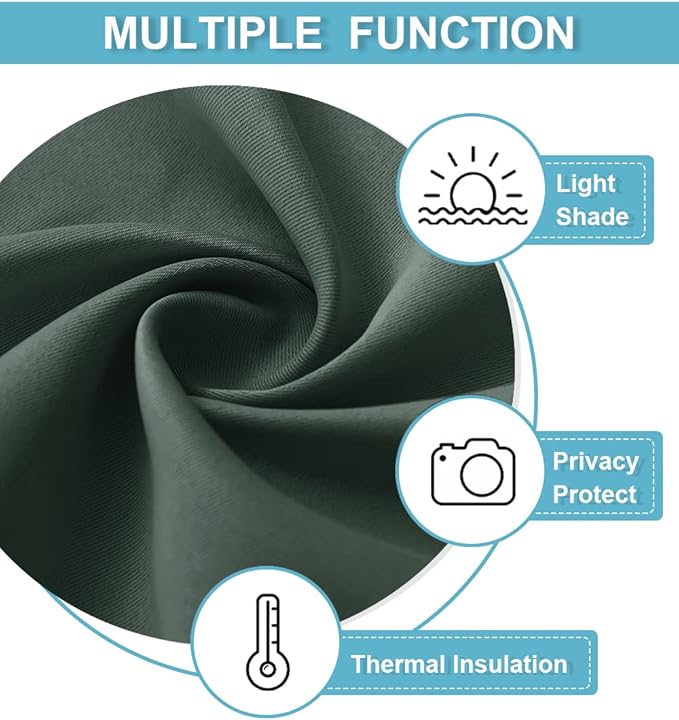 RYB HOME Short Blackout Curtains for Bedroom, Room Darkening Insulated Summer Heat Light UV Blocking Energy Saving Drapes for Nursery, Width 34 by Length 45, Dark Green, Set of 2