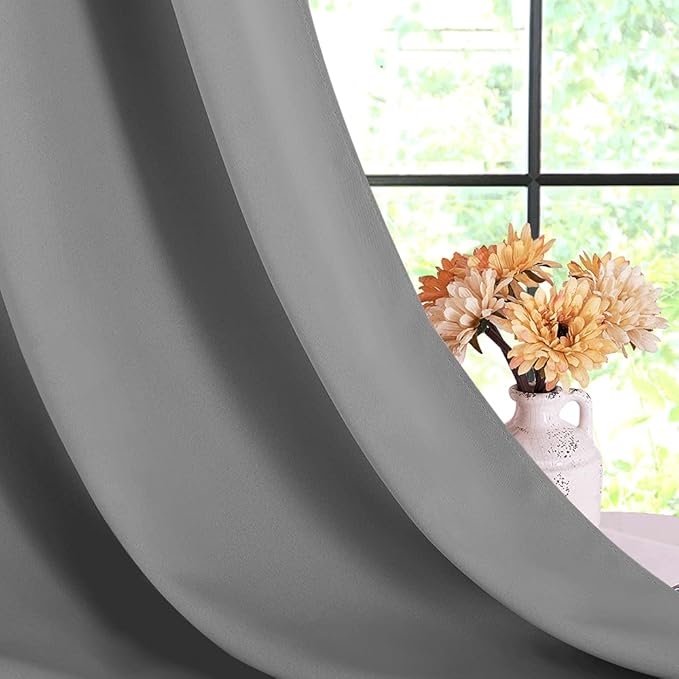 NICETOWN Bedroom Curtains Blackout Drapery Panels, Three Pass Microfiber Thermal Insulated Solid Ring Top Blackout Window Curtains/Drapes (Silver Grey, 2 Panels, 60 x 84 inches)