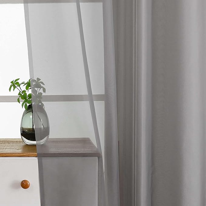 Grey Sheer Curtains Tier 30 Inches Length 2 Panels, Light Filtering Lightweight Soft Window Drapes, Cute Elegant Cafe Curtains for Nursery, Dual Rod Pocket, Charcoal Grey, 2x42Wx30L Inches