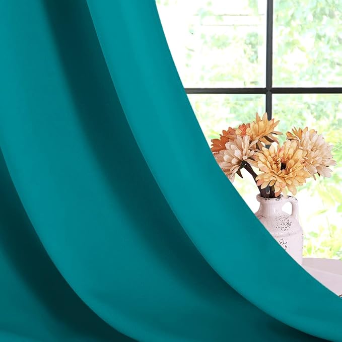 NICETOWN Room Darkening Curtains 40 inch Length 2 Panels, Peacock Teal, W34, Thermal Insulated Grommet Blackout Curtains for Modern Casual Elegant Bedroom Kids Room Theme Decoration