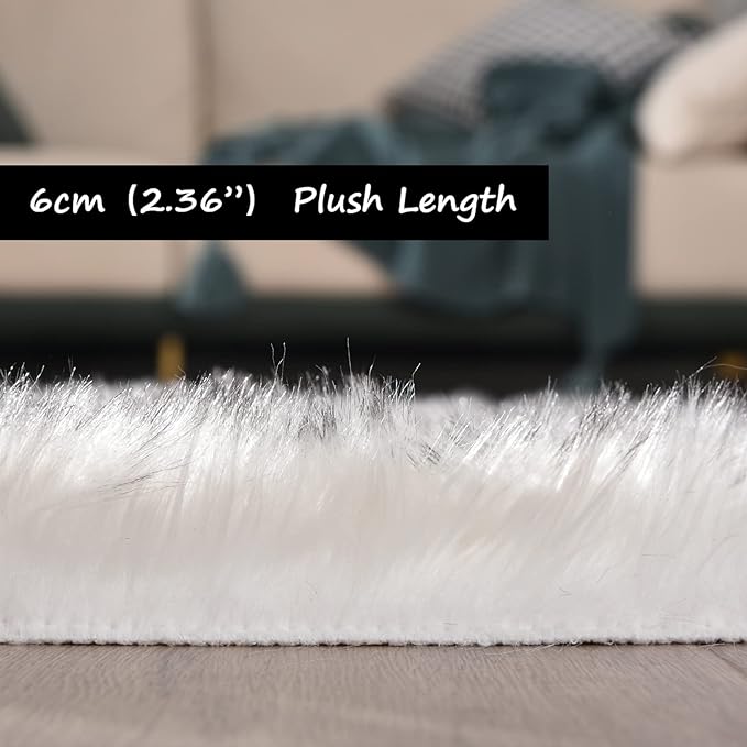 Goolela Round Fluffy Rug 3ft White with Grey Tips Circle Faux Sheepskin Fur Rug for Bedroom Living Room Fuzzy Furry Small Décor Washable