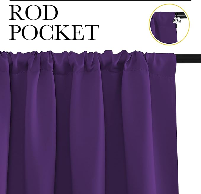 NICETOWN RV Blackout Curtains for Camper Windows, Royal Purple, 34" x 36", Set of 2, Kitchen Curtains, Short Blackout Drapes, Thermal Insulated Rod Pocket Window Treatment Draperies for Nursery