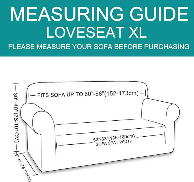 U-NICE HOME Oversized Stretch Loveseat Couch Cover Sofa Covers Washable Sofa Slipcover Furniture Protector for 2 Cushion Couch Sofa Pet Friendly, Grey