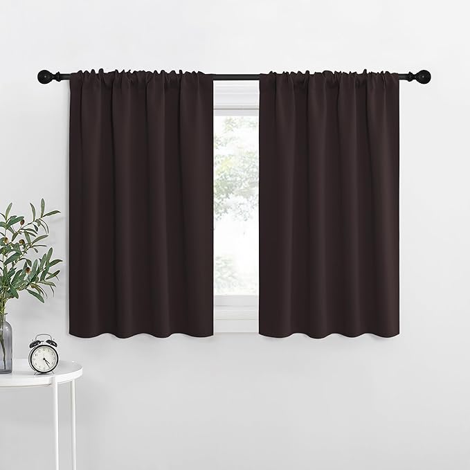 NICETOWN Blackout Curtains for Living Curtains, Toffee Brown, 2 Panels, 29 by 30, Room Darkening Window Curtain Panels, Easy-Care Solid Thermal Insulated Draperies/Drapes for Daughter Room