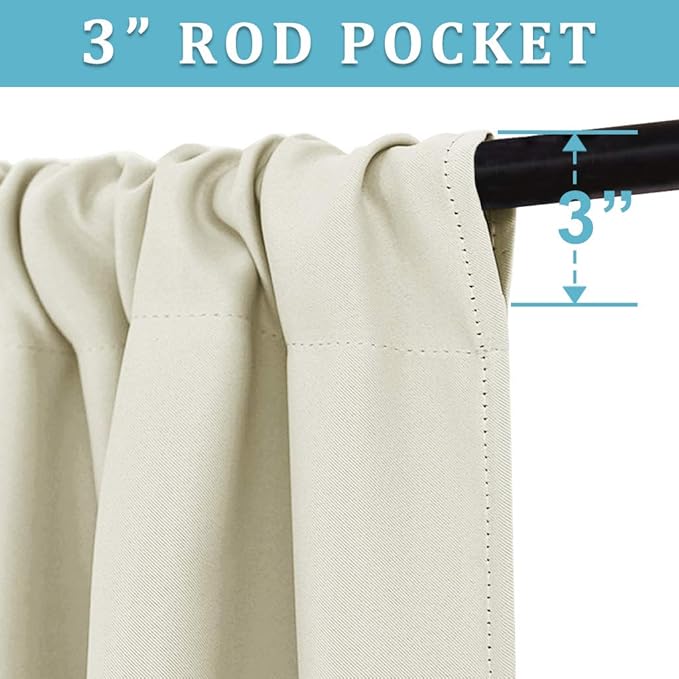 RYB HOME Extra Wide Curtains for Bedroom Living Room 63 inches Long, Thermal Insulated Privacy Drapes for Nursery Home Theater Dining Room, Width 62 by Length 63, Beige, 2 Panels