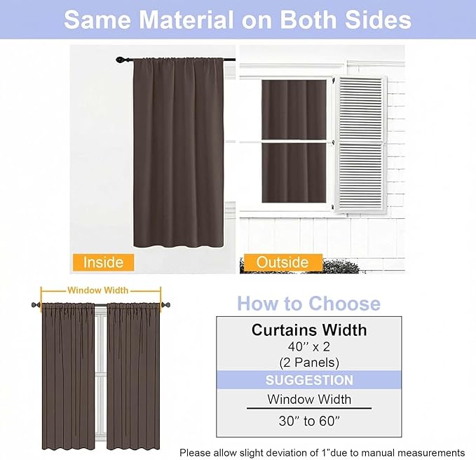 Simplebrand Ava Chocolate Short Blackout Curtains for Bedroom 54 Inches Long 2 Panels Set, Solid Thermal Insulated, Energy Saving Window Treatment Curtains Blackout Drapes, W40 x L54 Inch, Chocolate