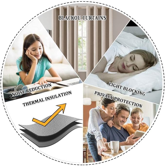 MIULEE Linen Texture Curtains for Bedroom Light Cream 100% Blackout Thermal Insulated Linen Curtains Grommet Room Darkening Drapes for Living Room Nursery 52x84 Inch (2 Panels)