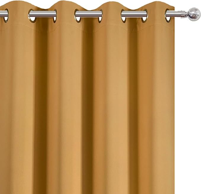 LEMOMO Blackout Curtains 52 x 108 inch/Mustard Yellow Curtains Set of 2 Panels/Thermal Insulated Room Darkening Bedroom Curtains