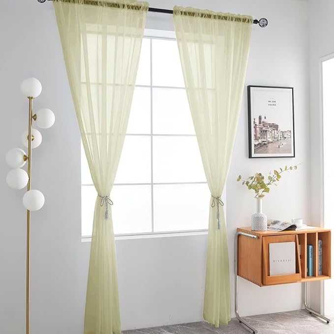 SpaceDresser Basic Rod Pocket Sheer Voile Window Curtain Panels Sage Green 1 Pair 2 Panels 52 Width 96 Inch Long for Kitchen Bedroom Children Living Room Yard（Sage Green, 52W x 96L）