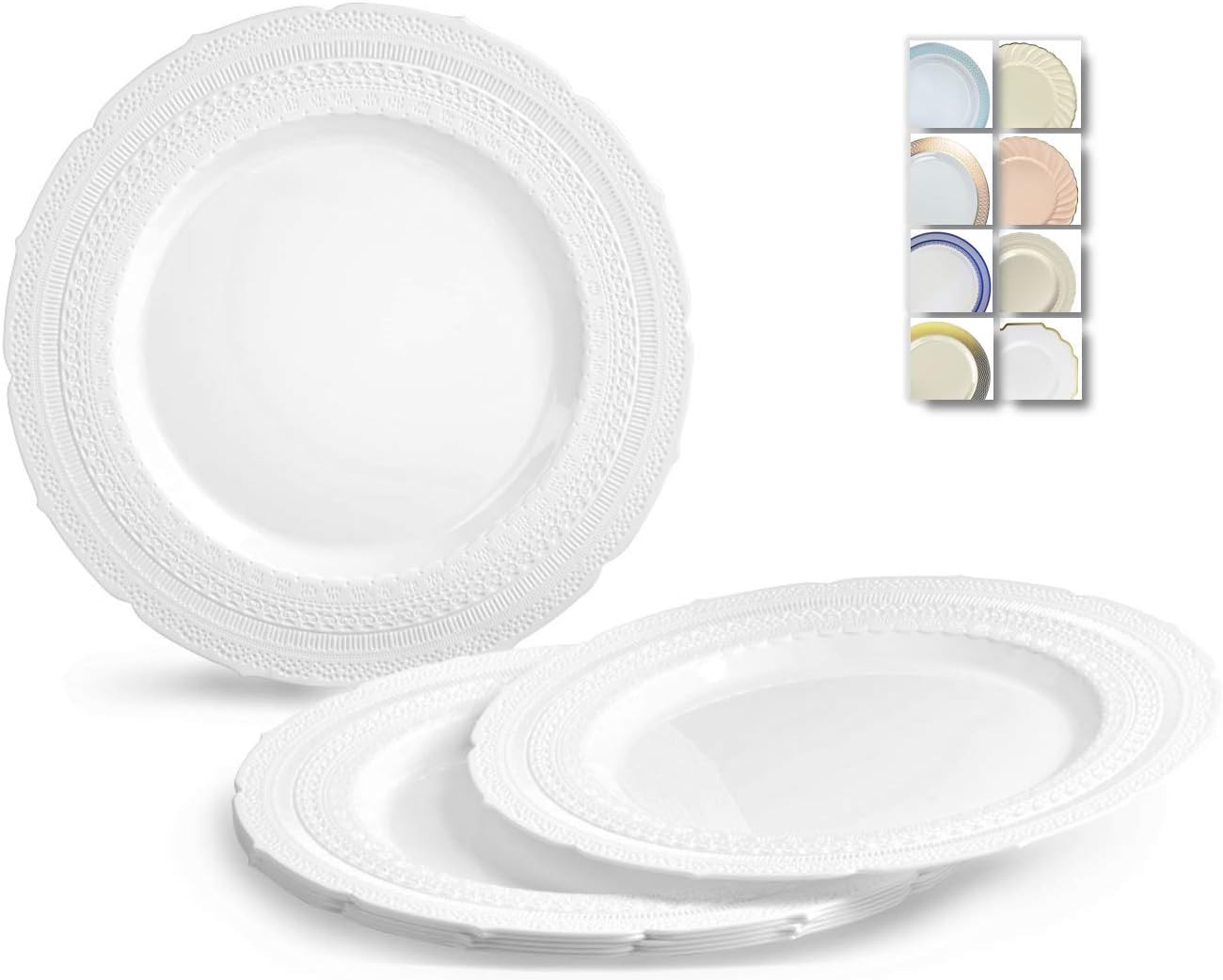 " OCCASIONS " 60 Plates Pack, Extra Heavyweight Vintage Wedding Party Disposable Plastic Plates (7'' Dessert Plate, Chateau in White)
